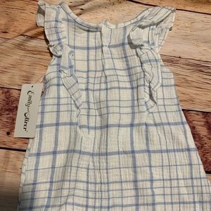 NWT Emily&Oliver blue & white romper sz 12 months